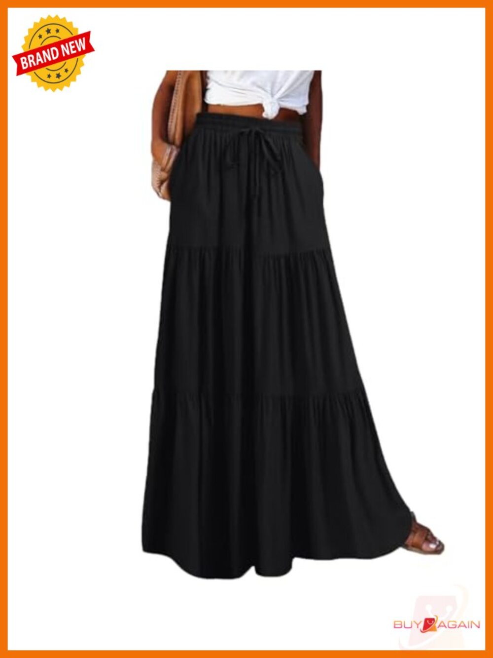 Boho Flowy Tiered Maxi Skirt High Waisted Ruffle Pockets